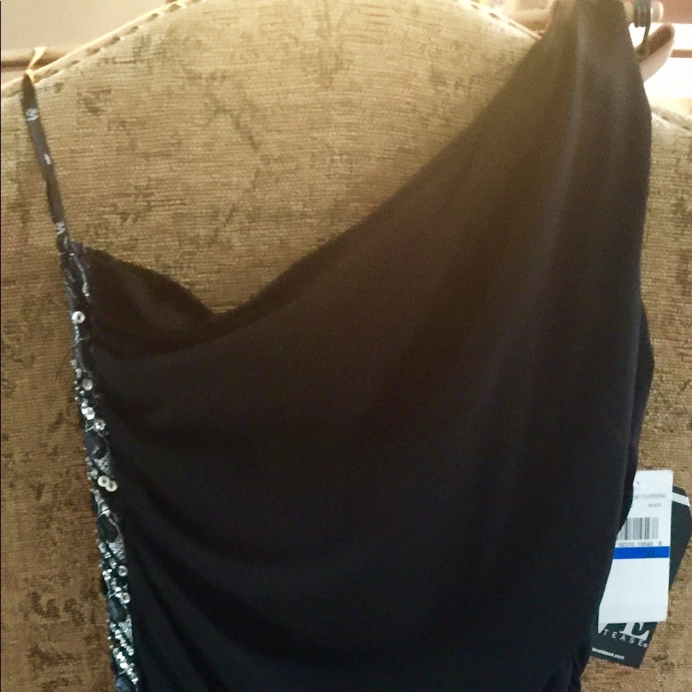 NWT black ruched one shoulder dress w/ sequins
